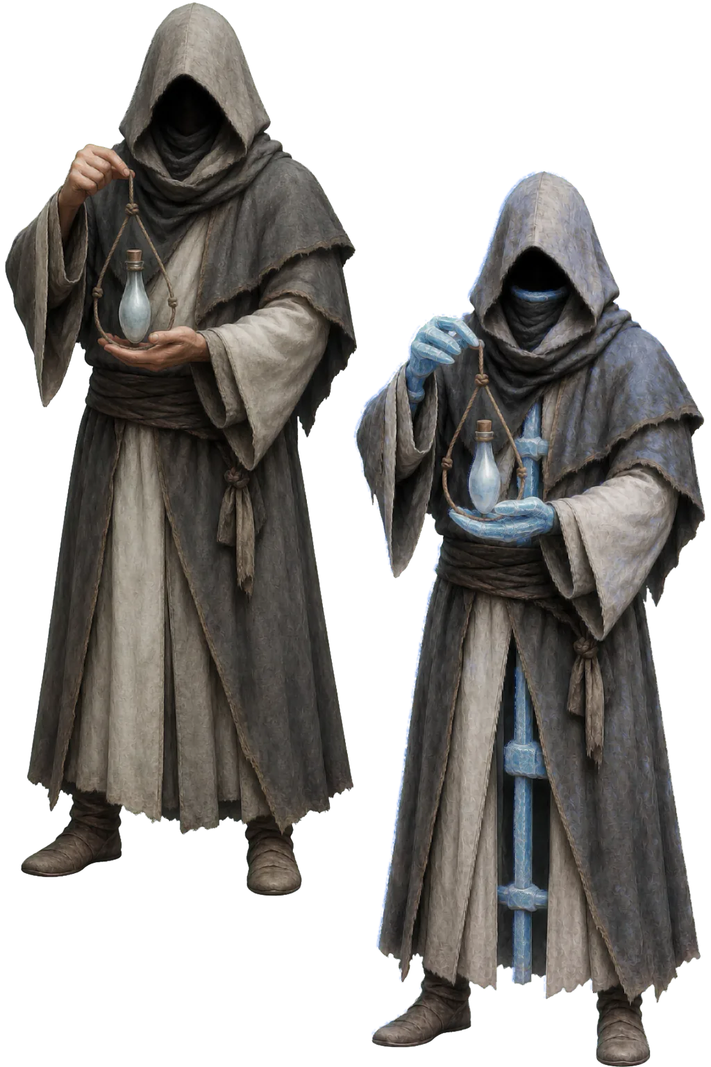The Occult Binder changing from a shadowed ritualist into an icy, illuminated form.