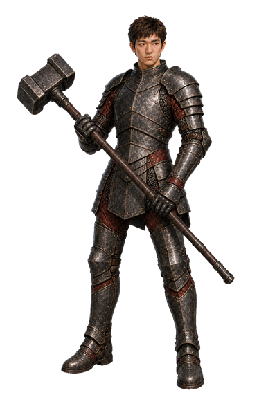 The Unbroken, heavy plate-armored Echo Knight with cracked stone greatsword
